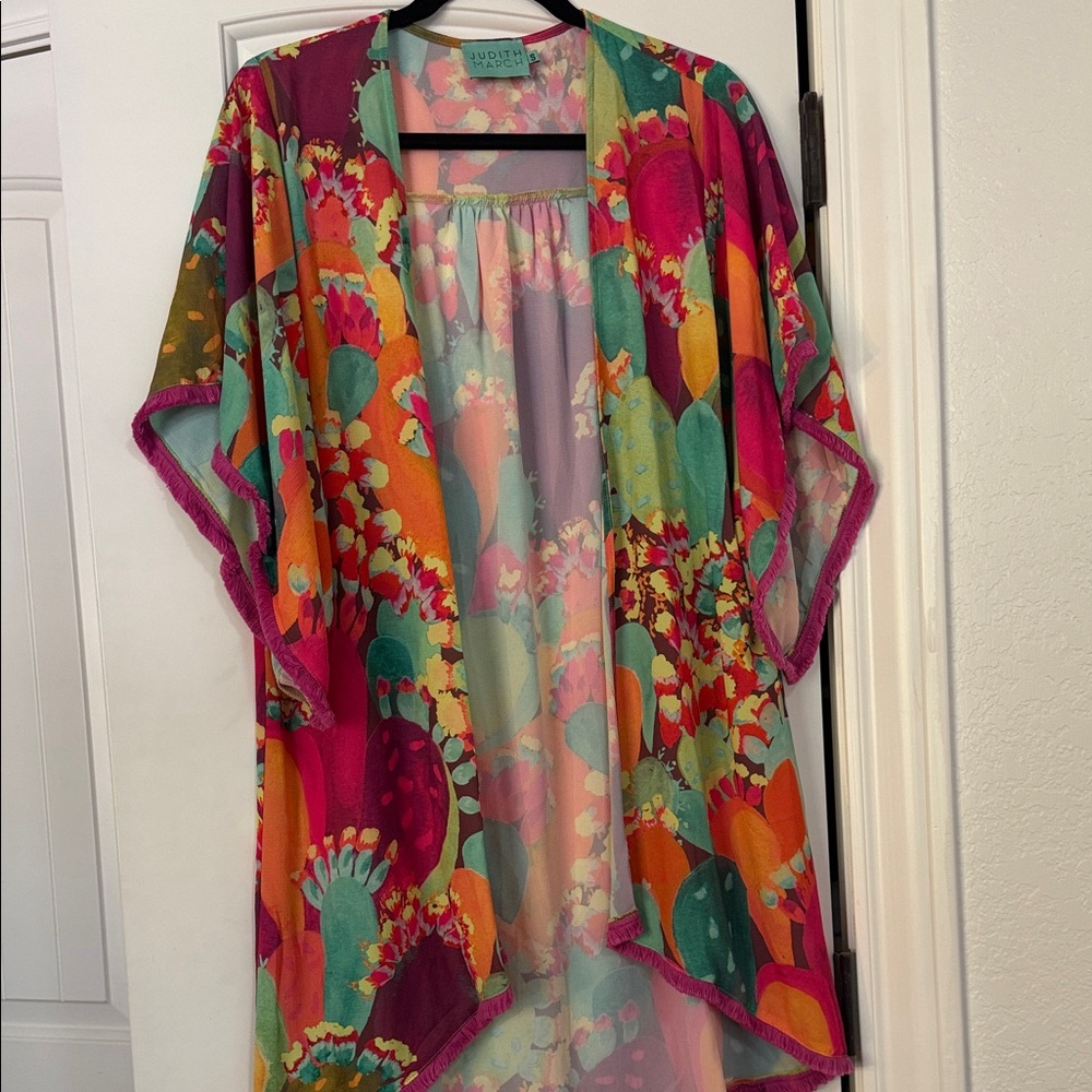 Judith March Multicolor Floral Open-Front Kimono